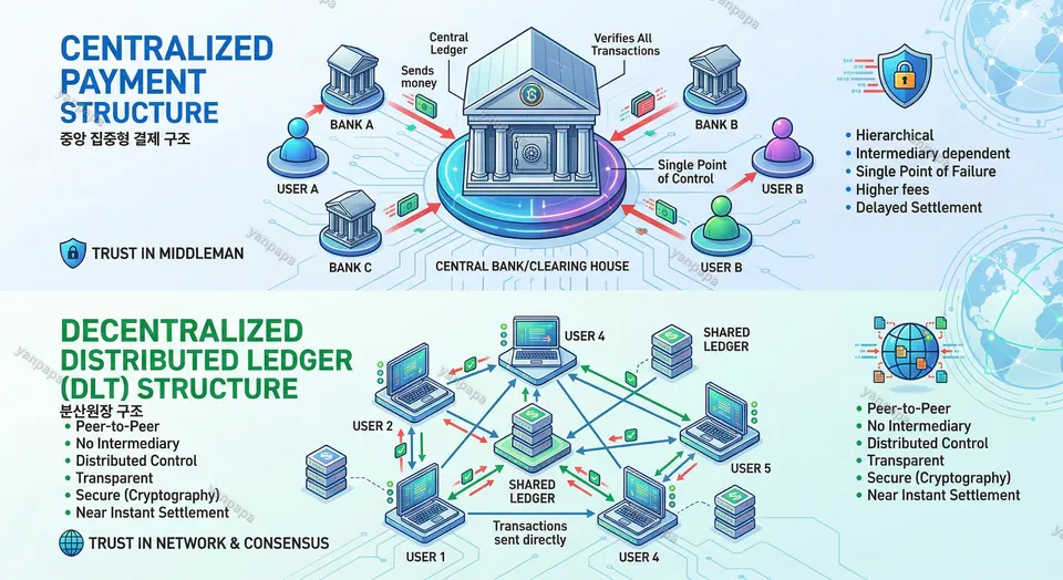 블록체인 기반 증권 거래 시스템과 기존 결제 구조 비교
