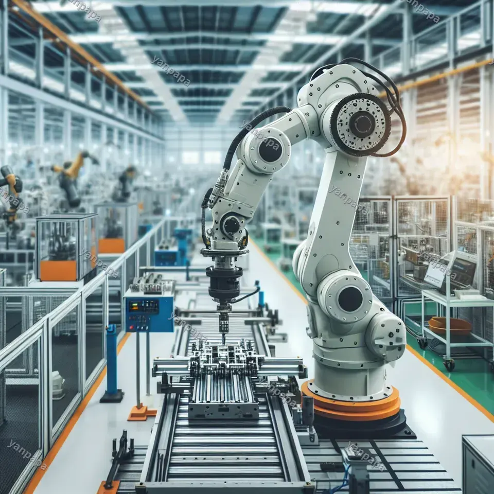 폭스콘 휴스턴 공장에서 작업하는 AI 기반 산업용 로봇 팔 이미지