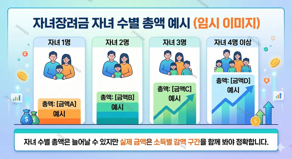 자녀장려금 금액 자녀 수별 총액 예시 관련 이미지