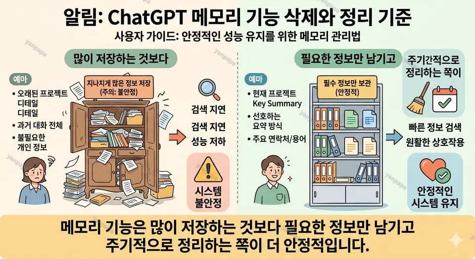 ChatGPT 메모리 기능 삭제와 정리 기준 이미지
