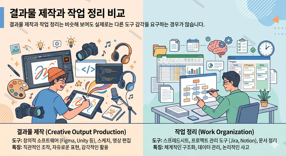 결과물 제작과 작업 정리 비교 임시 이미지