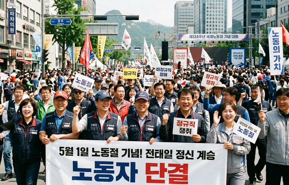5월 1일 노동절을 기념하는 근로자들의 모습