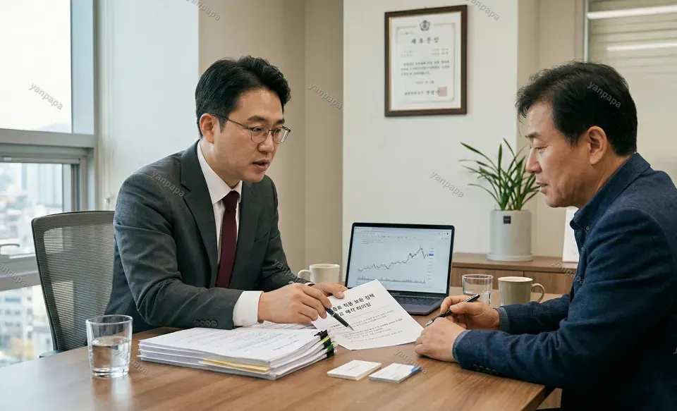 종료 적용 보완 정책과 매각 타이밍을 전문가와 상담하는 모습