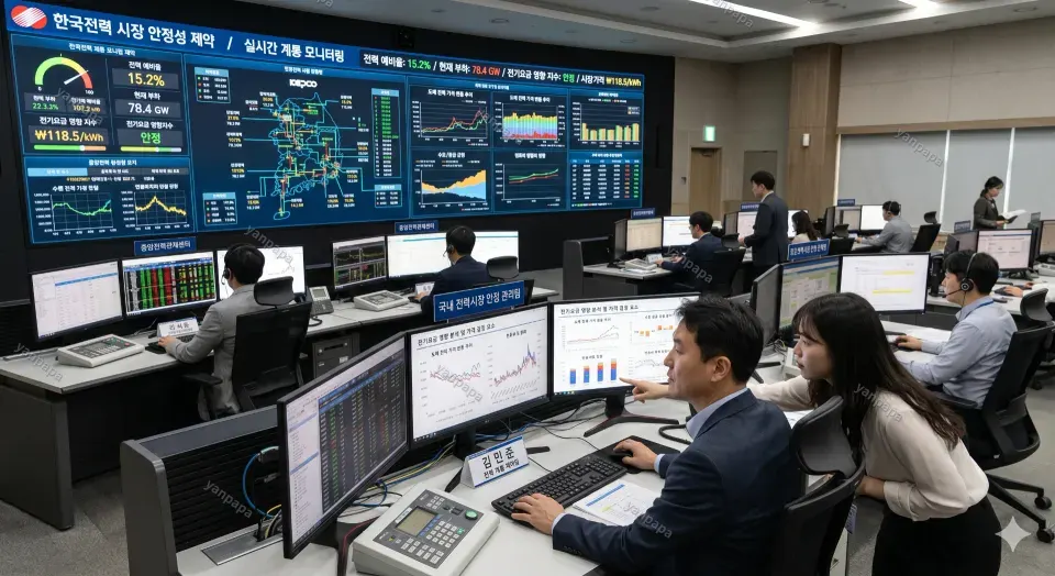 국내 전력 시장 안정성을 관리하는 통제실 장면