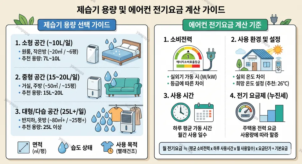 제습기 용량 계산기와 에어컨 전기요금 계산 기준 이미지